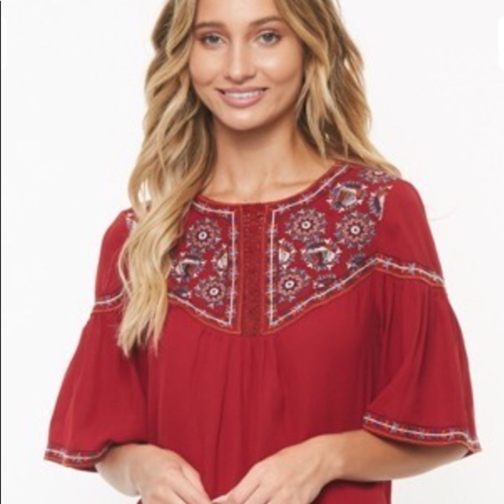 Red Embroidered Top